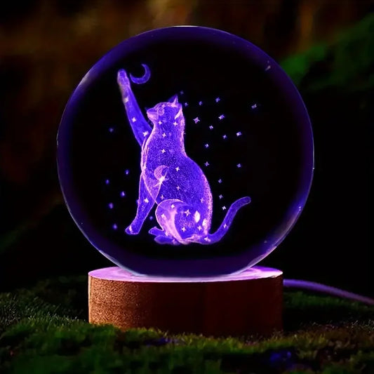 Veilleuse Boule de Cristal — Chat sous la Lune