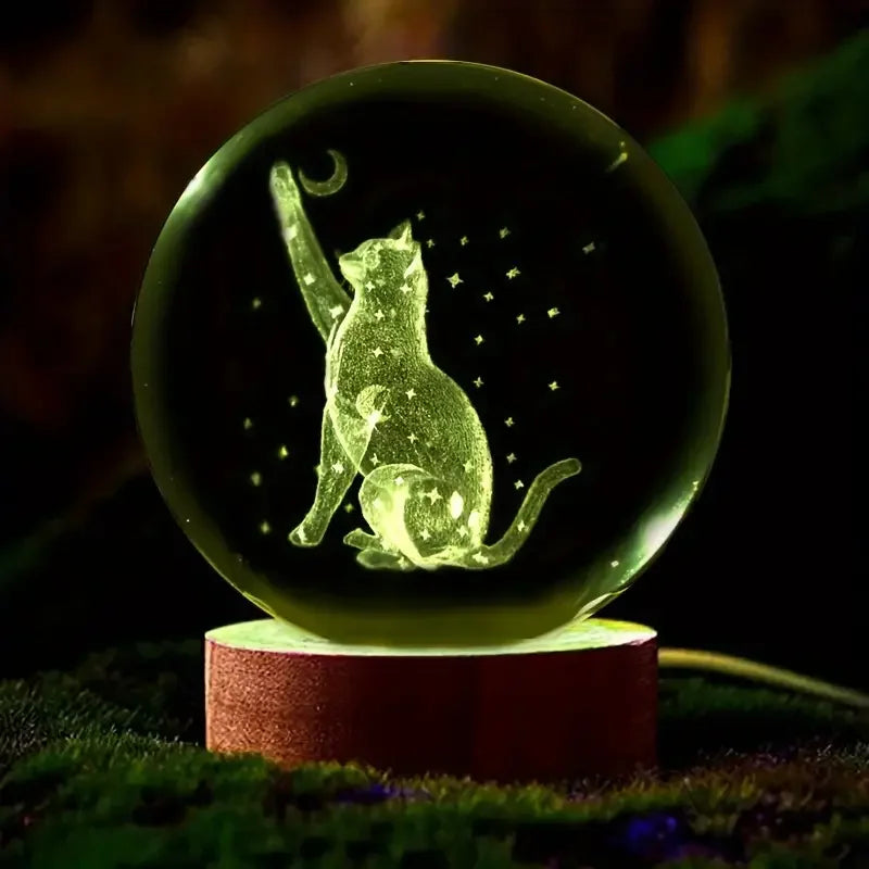 Veilleuse Boule de Cristal — Chat sous la Lune