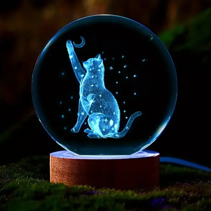 Veilleuse Boule de Cristal — Chat sous la Lune